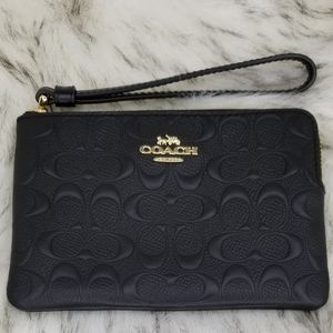 COACH SIGNATURE LEATHER WALLET WRISTLET